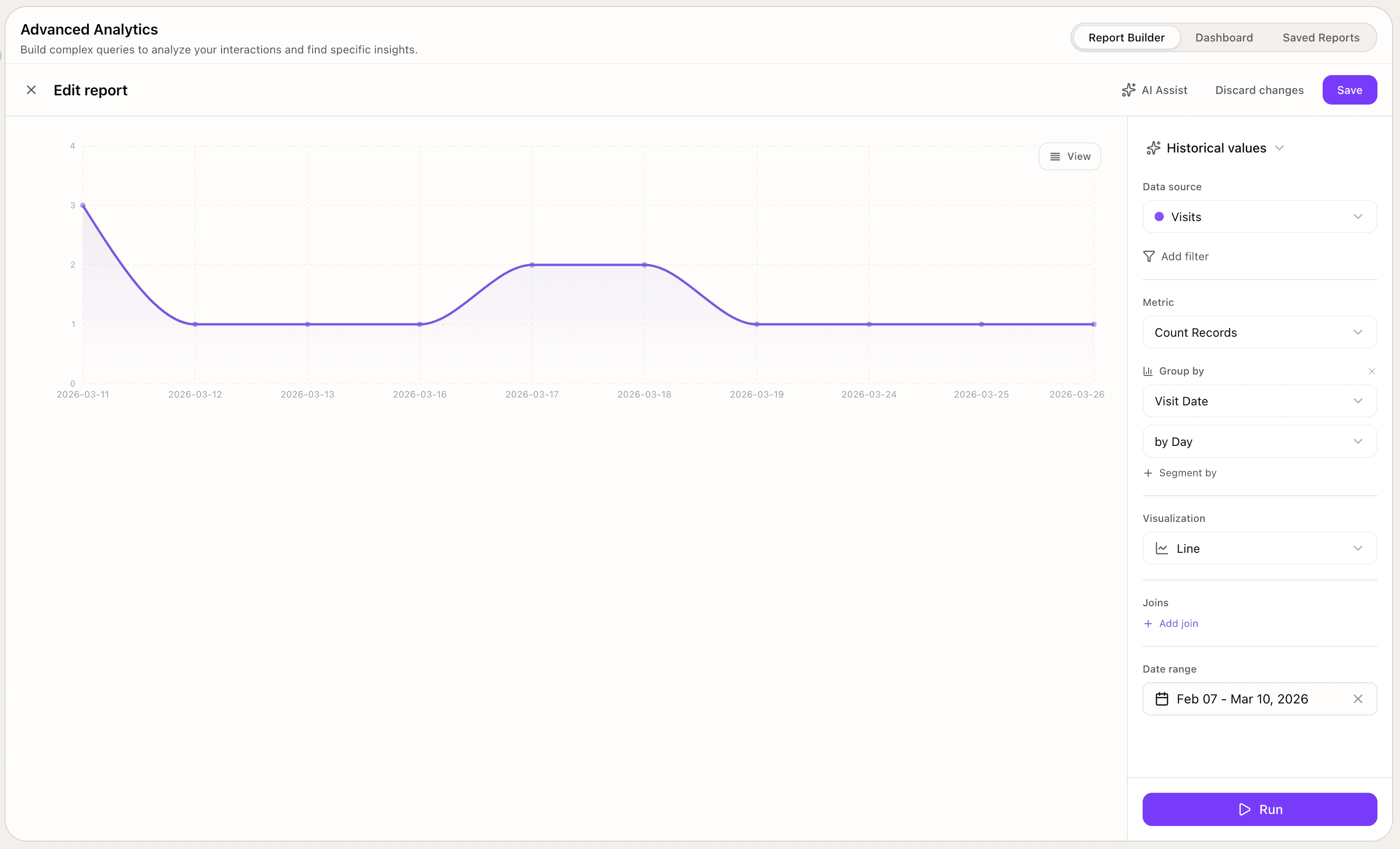 Reporting builder screenshot for insight reports